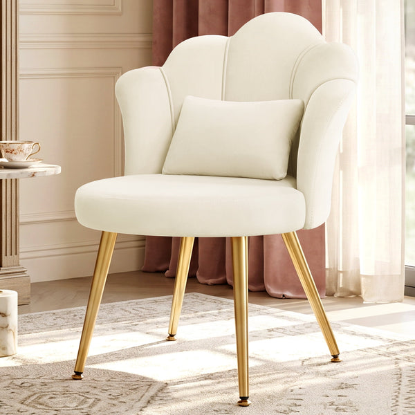 COOLHUT Petal Velvet Vanity Chair, Flower Cute Girls Mack Up Vanity Stool Chair with Lumber Pillow and Adustable Gold Legs, Upholstered Small Desk Chair for Living Room Bedroom Home Office