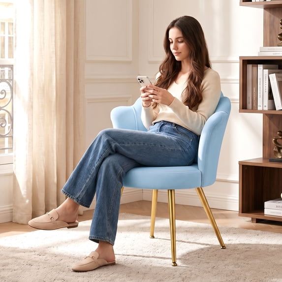 COOLHUT Petal Velvet Vanity Chair, Flower Cute Girls Mack Up Vanity Stool Chair with Lumber Pillow and Adustable Gold Legs, Upholstered Small Desk Chair for Living Room Bedroom Home Office