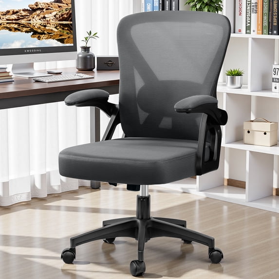 COOLHUT Office Desk Chair, 400LBS Ergonomic Mesh Rolling Work Swivel Task Chairs with Wheels, Comfortable Lumbar Support, Comfy Flip-up Arms for Home, Bedroom, Study, Student, 8-Years Warranty