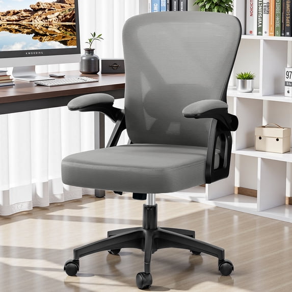 COOLHUT Office Desk Chair, 400LBS Ergonomic Mesh Rolling Work Swivel Task Chairs with Wheels, Comfortable Lumbar Support, Comfy Flip-up Arms for Home, Bedroom, Study, Student, 8-Years Warranty