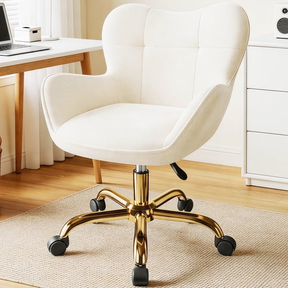 COOHUT Velvet Vanity Chair, Mackup Chair with Wheels, Comfy Swivel Modern Leisure Armchair for Girls Women, Small Office Chair Height Adjustable for Living Room, Bedroom, Offic