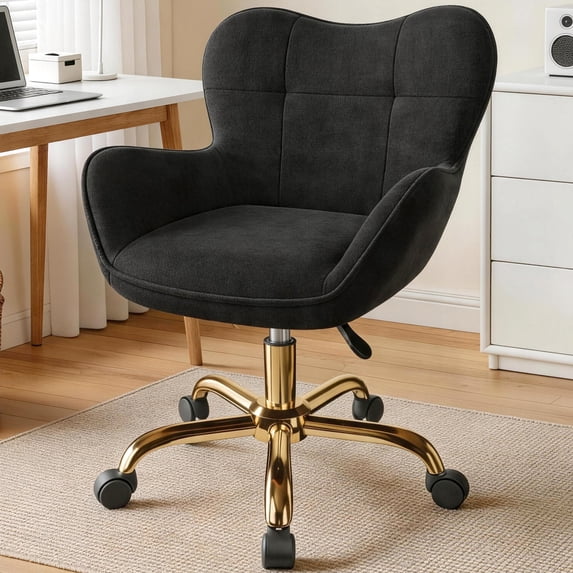 COOHUT Velvet Vanity Chair, Mackup Chair with Wheels, Comfy Swivel Modern Leisure Armchair for Girls Women, Small Office Chair Height Adjustable for Living Room, Bedroom, Offic