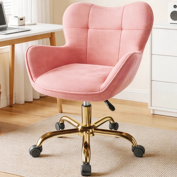 COOHUT Velvet Vanity Chair, Mackup Chair with Wheels, Comfy Swivel Modern Leisure Armchair for Girls Women, Small Office Chair Height Adjustable for Living Room, Bedroom, Offic
