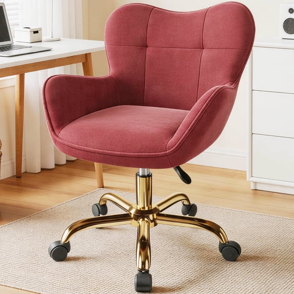 COOHUT Velvet Vanity Chair, Mackup Chair with Wheels, Comfy Swivel Modern Leisure Armchair for Girls Women, Small Office Chair Height Adjustable for Living Room, Bedroom, Offic