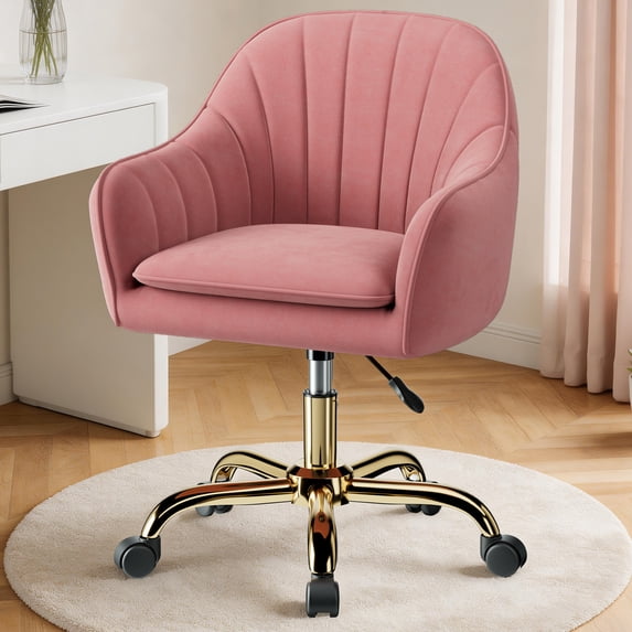 COOLHUT Office Desk Chair with Padded, Velvet Vanity Chair with Back and Wheels, Home Office Chiar with Sliver Legs, Height Adjustable, Rolling Chair for Vanity Room, Makeup Room, Bedroom