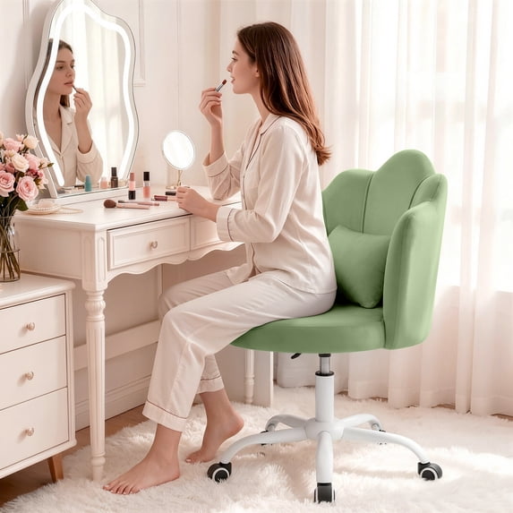 Overall pick Visit the Coolhut Store COOLHUT Vanity Chair, Velvet Petal Vanity Makeup Chair with Lumber Support, Home Office Desk Chair with Wheels, Height Adjustable Computer Work Chair for Bedroom, Living Room