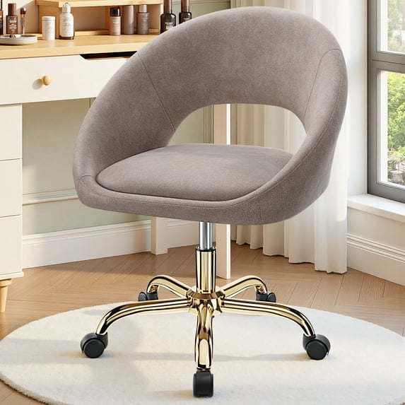 COOLHUT Home Office Desk Chairs, Adjustable Swivel Vanity Chair, Modern Makeup Velvet Vanity Chairs, Rolling Vanity Chair with Golden Base for Bedroom, Living Room, Computer Room