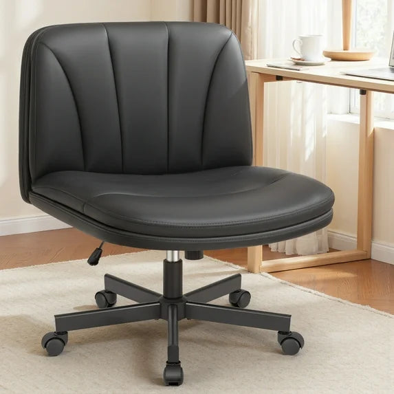 COOLHUT 26" W Criss Cross Chair with Wheels, Cross Legged Office Chair, Armless Adjustable Vanity Desk Chair, Wide Seat and 2-Layer Cushions, Velvet Fabric