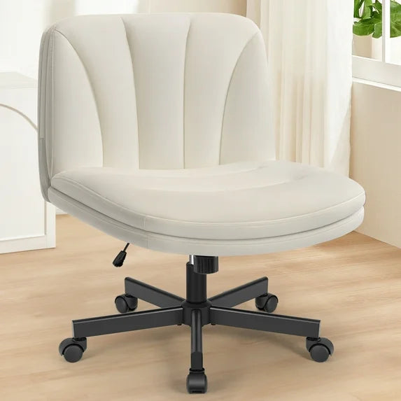 COOLHUT 26" W Criss Cross Chair with Wheels, Cross Legged Office Chair, Armless Adjustable Vanity Desk Chair, Wide Seat and 2-Layer Cushions, Velvet Fabric