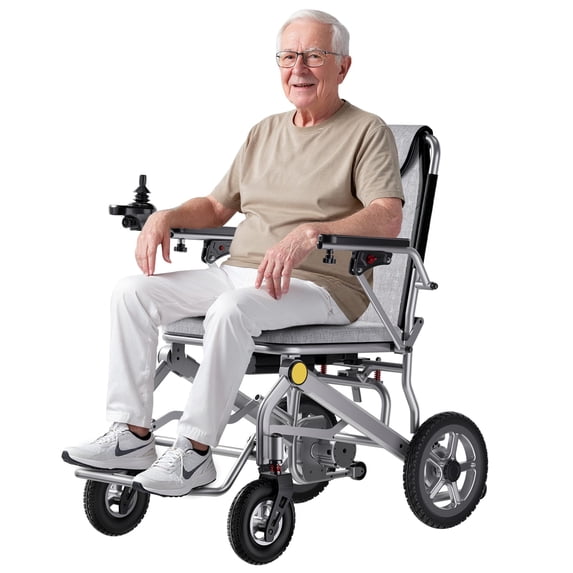 COOLHUT Power Wheelchair Foldable Power Wheelchair for All Terrains, 20+ Mile Range Long Range, Lightweight Power Wheelchair for Adults, Compact Portable Airline Approved，Sliver