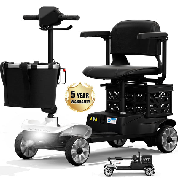 COOLHUT Upgrade 4 Wheels Mobility Scooter for Seniors with Removable Battery, 25+ Mile Range Foldable Electric Powered Mobility Wheelchair Device with Foldable Back Baskets, Fits in Car Trunk