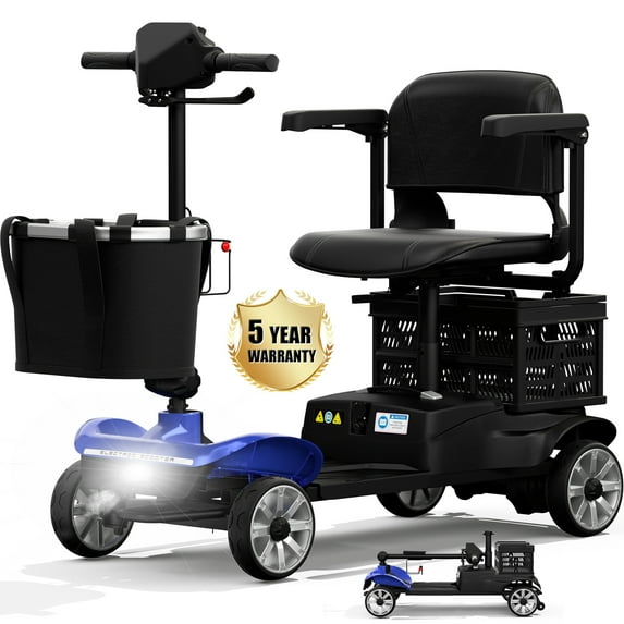 COOLHUT Upgrade 4 Wheels Mobility Scooter for Seniors with Removable Battery, 25+ Mile Range Foldable Electric Powered Mobility Wheelchair Device with Foldable Back Baskets, Fits in Car Trunk