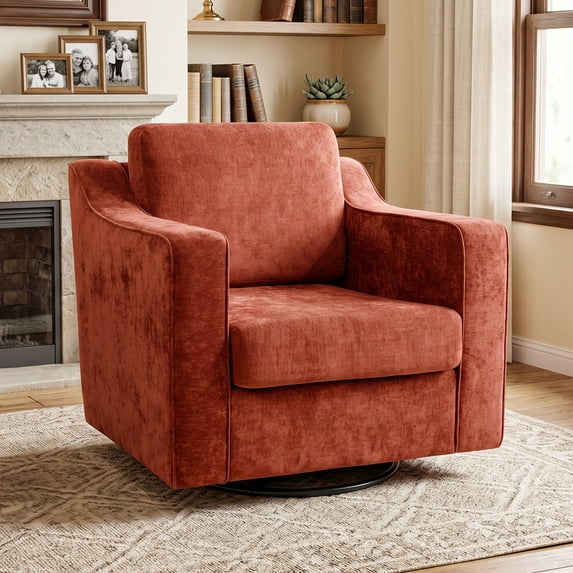 COOLHUT Swivel Accent Chair, Linen Fabric Modern Upholstered Armchair with Plump Back Pillow, Comfort Barrel Reading Chair for Living Room Bedroom