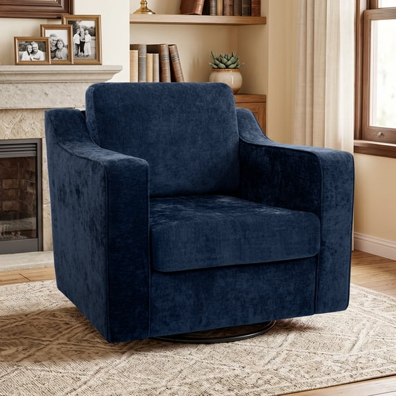 COOLHUT Swivel Accent Chair, Linen Fabric Modern Upholstered Armchair with Plump Back Pillow, Comfort Barrel Reading Chair for Living Room Bedroom