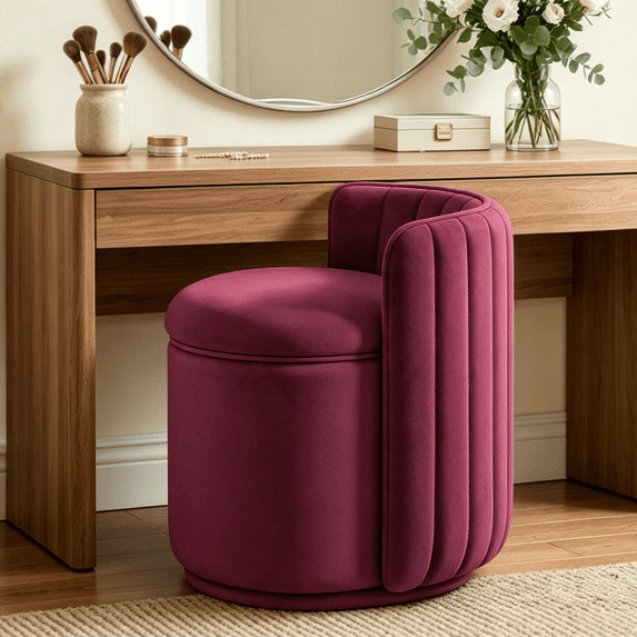 COOLHUT Vanity Chair, Upholstered Vanity Stool with Storage, Velvet Swivel Accent Chair, No Assembly Small Accent Stool, Makeup Chair for Bedroom, Living Room and Dressing Area