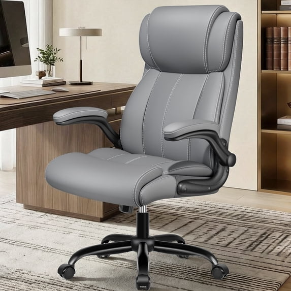 COOLHUT Big and Tall Office Chair 350LBS, Comfy Heavy Duty Executive Desk Chair with Adjustable Lumbar Support, Higth Back Computer Home Office Chair with Padded Flip -up Arms