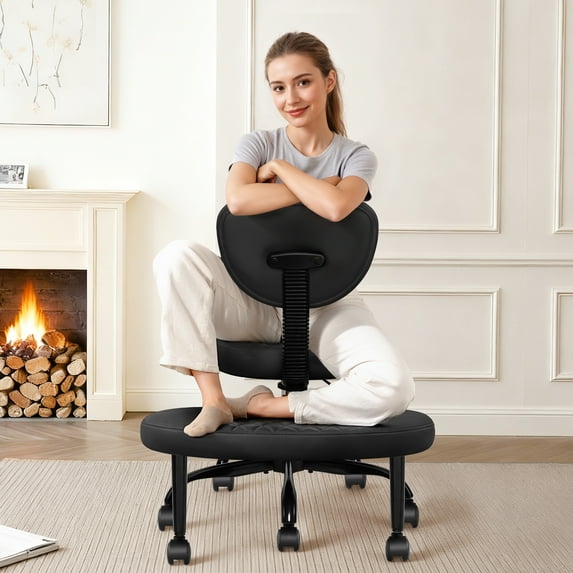 COOLHUT Cross Legged Chair, Ergonomic Adult ADHD Office Chair, Height Adjustable Yoga Office Chair, Meditation Chair with Lumbar Support, Home Office Kneeling Chair