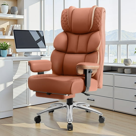 CoolHut Big and Tall Office Chair 400LBS, Adjustable Headrest Ergonomic Computer Desk Chair, Executive Leather Chair with Adjustable Armrest, High Back Office Chair Havy Duty Design