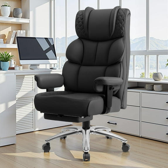 CoolHut Big and Tall Office Chair 400LBS, Adjustable Headrest Ergonomic Computer Desk Chair, Executive Leather Chair with Adjustable Armrest, High Back Office Chair Havy Duty Design