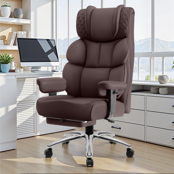 CoolHut Big and Tall Office Chair 400LBS, Adjustable Headrest Ergonomic Computer Desk Chair, Executive Leather Chair with Adjustable Armrest, High Back Office Chair Havy Duty Design