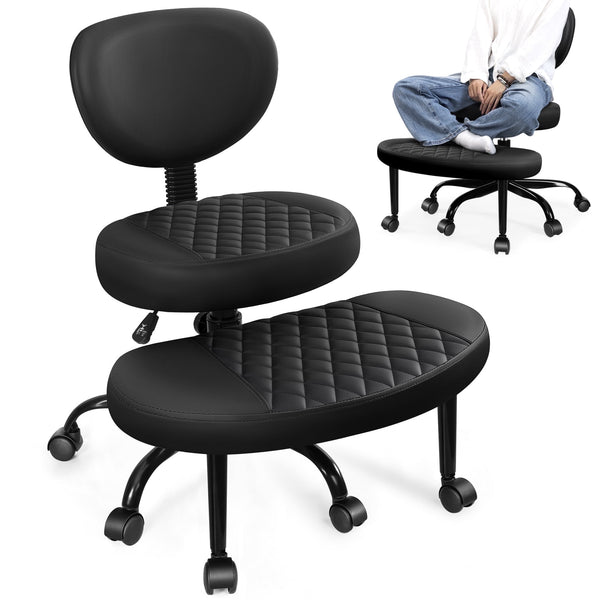 COOLHUT Cross Legged Office Chair, Meditation Chair with Lumbar Support, ADHD Desk Chair for Adults, Adjustable Height Yoga Office Chair, Kneeling Chair for Home Office