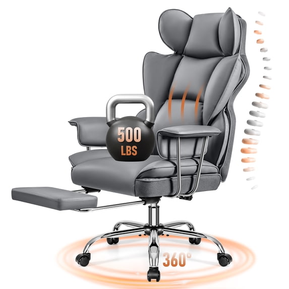 COOLHUT Big and Tall Office Chair 500LBS Wide Seat Ergonomic Computer Desk Chair, PU Leather Executive Office Chair with Footrest, Adjustable Task Chair Lumbar Back Support 8 Hour