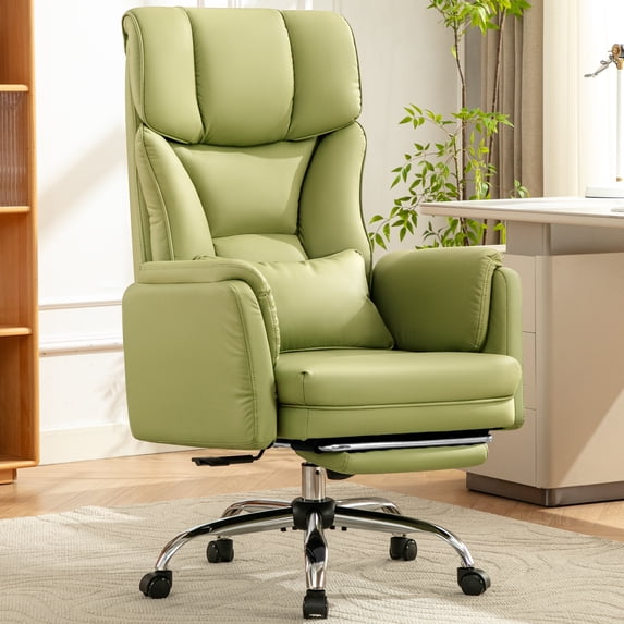 COOLHUT Big and Tall Office Chair, High Back Executive PU Leather Desk Chair with Footrest, Ergonomic Home Office Chair Computer Chair with Lumbar Support & Padded Armrest