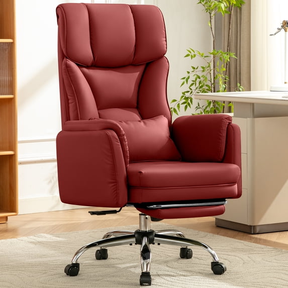 COOLHUT Big and Tall Office Chair, High Back Executive PU Leather Desk Chair with Footrest, Ergonomic Home Office Chair Computer Chair with Lumbar Support & Padded Armrest