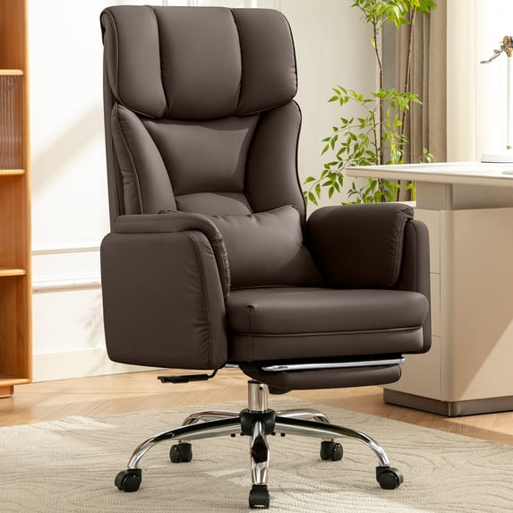 COOLHUT Big and Tall Office Chair, High Back Executive PU Leather Desk Chair with Footrest, Ergonomic Home Office Chair Computer Chair with Lumbar Support & Padded Armrest