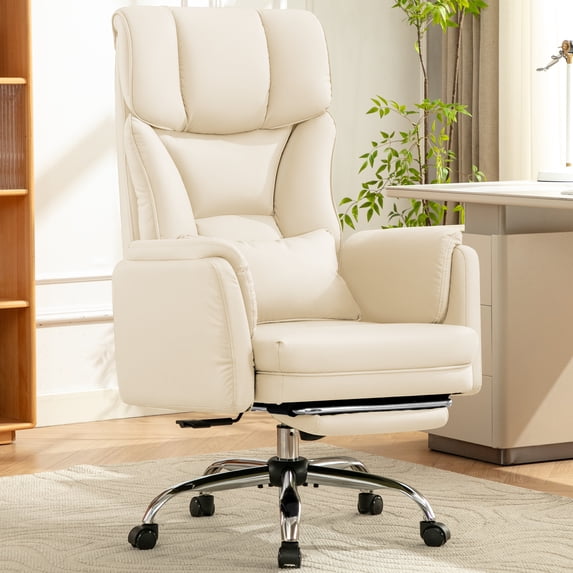 COOLHUT Big and Tall Office Chair, High Back Executive PU Leather Desk Chair with Footrest, Ergonomic Home Office Chair Computer Chair with Lumbar Support & Padded Armrest