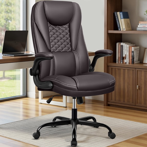 COOLHUT Big and Tall Office Chair, Executive Home Office Desk Chairs, Ergonomic Computer Faux Leather Desk Chair with Adjustable Flip-Up Arms, Lumbar Support Swivel Task Chair