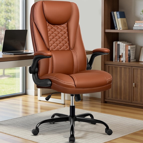 COOLHUT Big and Tall Office Chair, Executive Home Office Desk Chairs, Ergonomic Computer Faux Leather Desk Chair with Adjustable Flip-Up Arms, Lumbar Support Swivel Task Chair