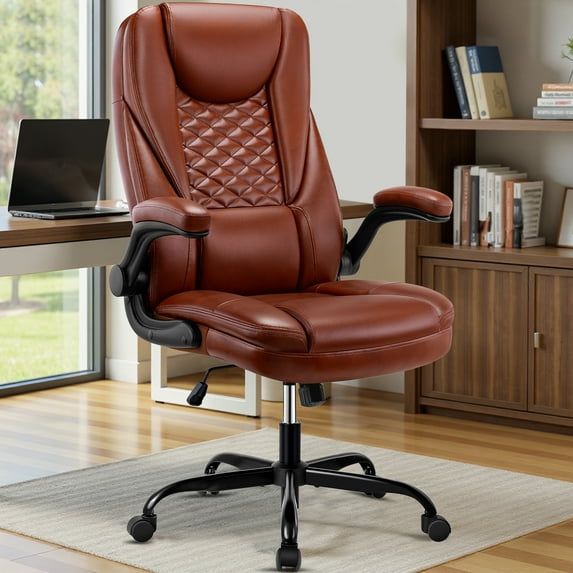 COOLHUT Big and Tall Office Chair, Executive Home Office Desk Chairs, Ergonomic Computer Faux Leather Desk Chair with Adjustable Flip-Up Arms, Lumbar Support Swivel Task Chair