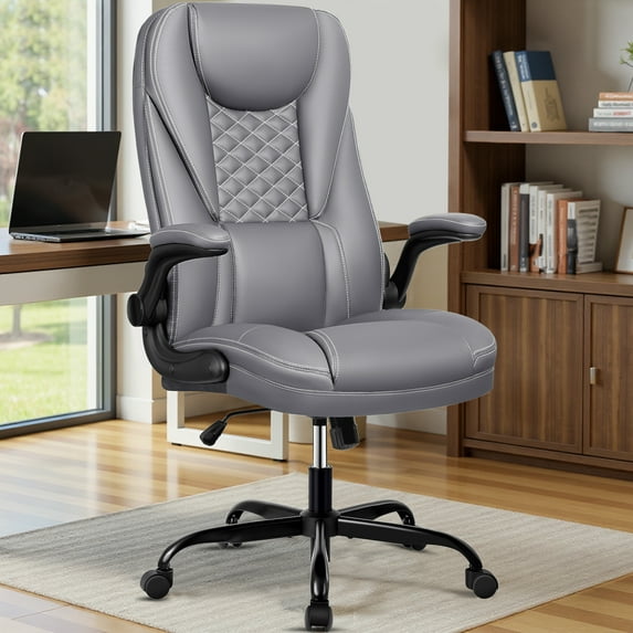 COOLHUT Big and Tall Office Chair, Executive Home Office Desk Chairs, Ergonomic Computer Faux Leather Desk Chair with Adjustable Flip-Up Arms, Lumbar Support Swivel Task Chair
