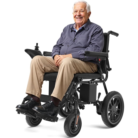 COOLHUT Foldable Electric Wheelchair, 20+ Miles Long Range Motorized Electric Wheelchair, Senior-Friendly Power Chair with 360° Joystick, All Terrain Smart Mobility Scooter, Black