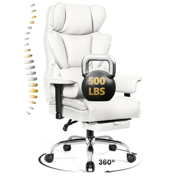 COOLHUT Large Executive PU Leather Office Chair with Adjustable Armrests and Footrest, High Back and Lumbar Support, Ideal for Big and Tall Users, Perfect for Home Office or Computer Desk Use