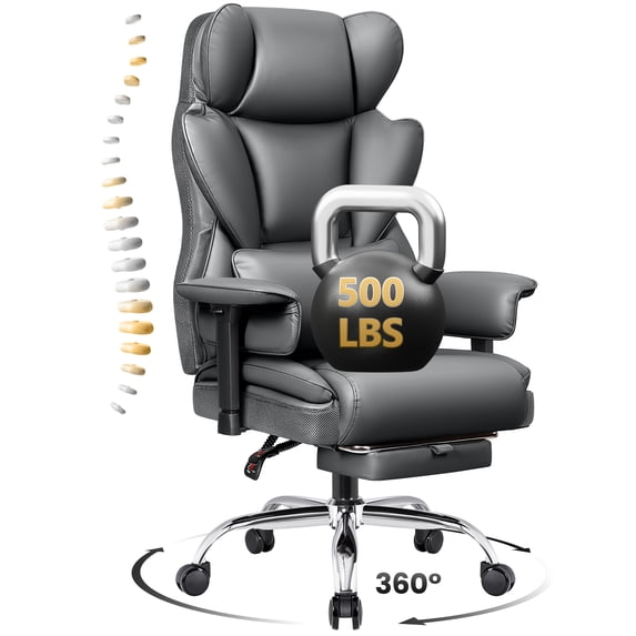 COOLHUT Large Executive PU Leather Office Chair with Adjustable Armrests and Footrest, High Back and Lumbar Support, Ideal for Big and Tall Users, Perfect for Home Office or Computer Desk Use