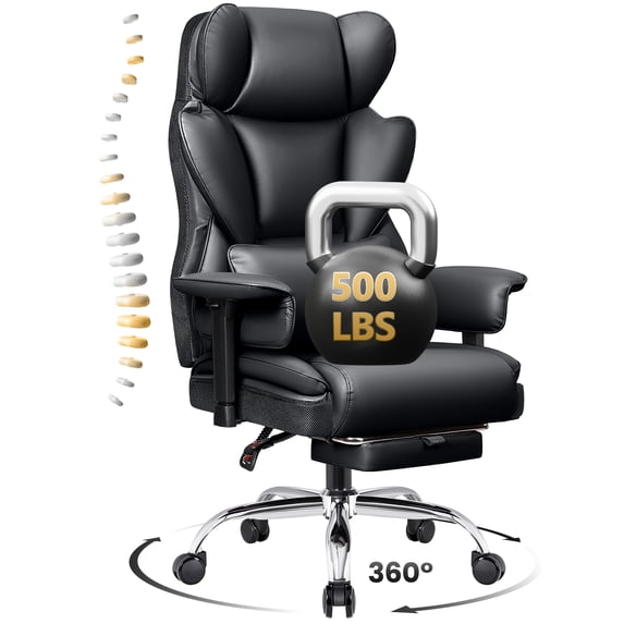 COOLHUT Large Executive PU Leather Office Chair with Adjustable Armrests and Footrest, High Back and Lumbar Support, Ideal for Big and Tall Users, Perfect for Home Office or Computer Desk Use