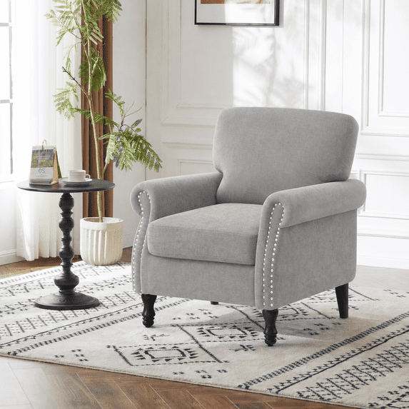 COOLHUT Modern Accent Chair Armchair, Linen Fabric Upholstered Comfy Single Sofa with Solid Wood Frame for Living Room