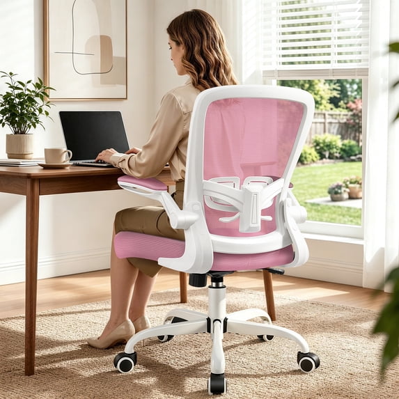 COOLHUT Ergonomic Office Chair, Home Office Desk Chair, Comfort Mesh Task Chair with Adjustable Lumbar Support and Flip up Arms