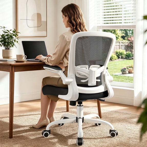 COOLHUT Ergonomic Office Chair, Home Office Desk Chair, Comfort Mesh Task Chair with Adjustable Lumbar Support and Flip up Arms