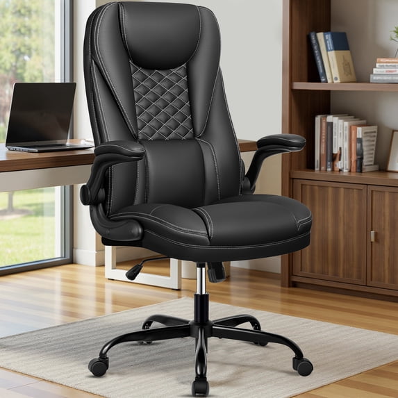 COOLHUT Big and Tall Office Chair, Executive Home Office Desk Chairs, Ergonomic Computer Faux Leather Desk Chair with Adjustable Flip-Up Arms, Lumbar Support Swivel Task Chair