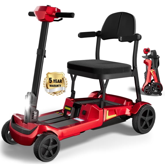 COOLHUT Foldable 4-Wheel Mobility Scooter for Adults, 35lbs Ultra Lightweight Mobility Scooter, 25+ Mile Long Range, Power Scooter with Removable Dual Lithium Batteries, 300 lbs Capacity