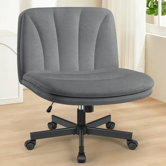 COOLHUT 26" W Criss Cross Chair with Wheels, Cross Legged Office Chair, Armless Adjustable Vanity Desk Chair, Wide Seat and 2-Layer Cushions, Velvet Fabric
