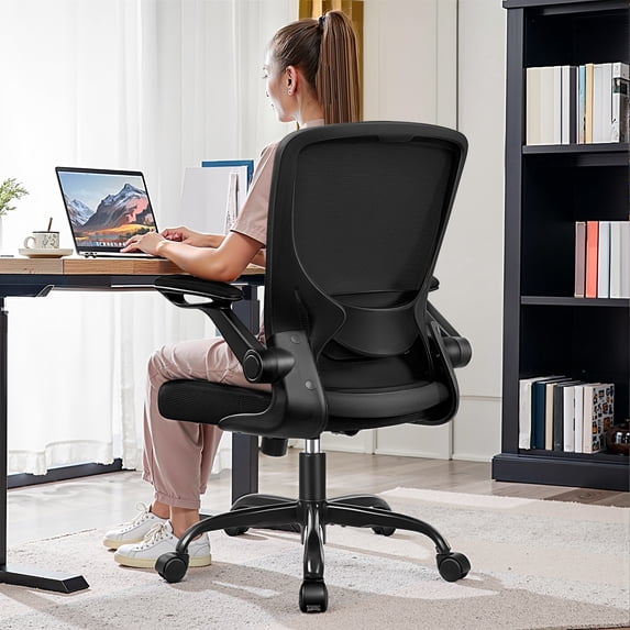 COOLHUT Office Chair, Ergonomic Office Chair with 8-year time warranty, Comfort Home Office Task Chair, Lumbar Support Computer Chair with Flip-up Arms and Adjustable Height, 350LBS