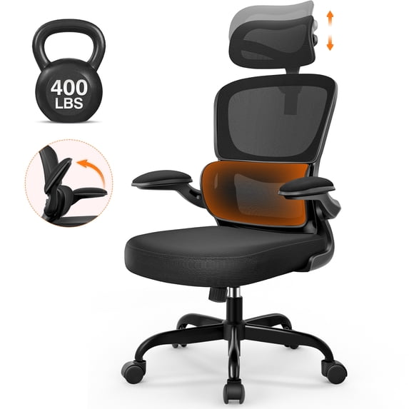 COOLHUT Office Chair, Ergonomic Desk Chair with Lumbar Support and Adjustable Armrests, Breathable Mesh Mid Back Computer Chair, Reclining Task Chair for Home Office