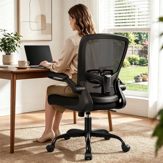 COOLHUT Ergonomic Office Chair, Home Office Desk Chair, Comfort Mesh Task Chair with Adjustable Lumbar Support and Flip up Arms