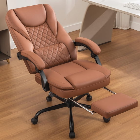 COOLHUT Executive Office Chair, Big and Tall Office Chair with Footrest Reclining Faux Leather Chair High Back Lumbar Support Ergonomic Office Chair with Padded Armrests