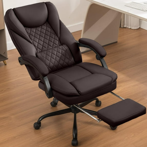 COOLHUT Executive Office Chair, Big and Tall Office Chair with Footrest Reclining Faux Leather Chair High Back Lumbar Support Ergonomic Office Chair with Padded Armrests