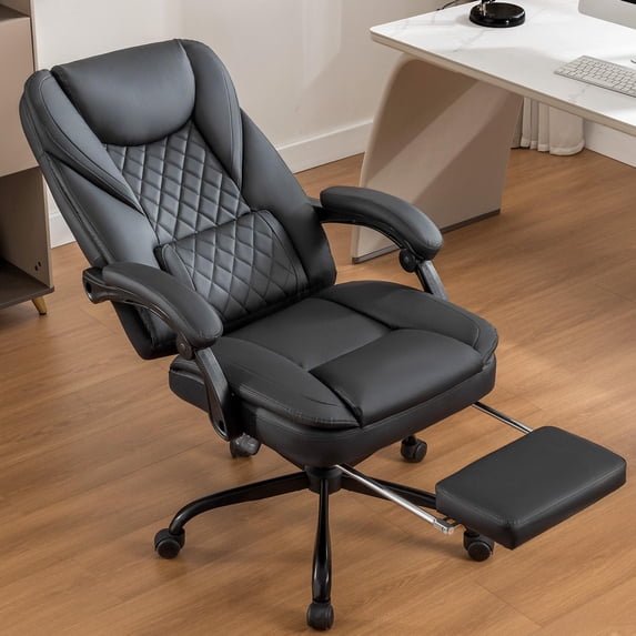 COOLHUT Executive Office Chair, Big and Tall Office Chair with Footrest Reclining Faux Leather Chair High Back Lumbar Support Ergonomic Office Chair with Padded Armrests